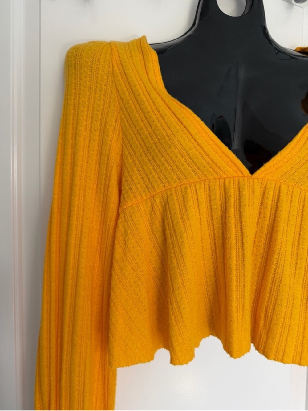Urban Outfitters Mustard Babydoll Knit Top Balloon Sleeve Boho XS - Picture 3 of 10